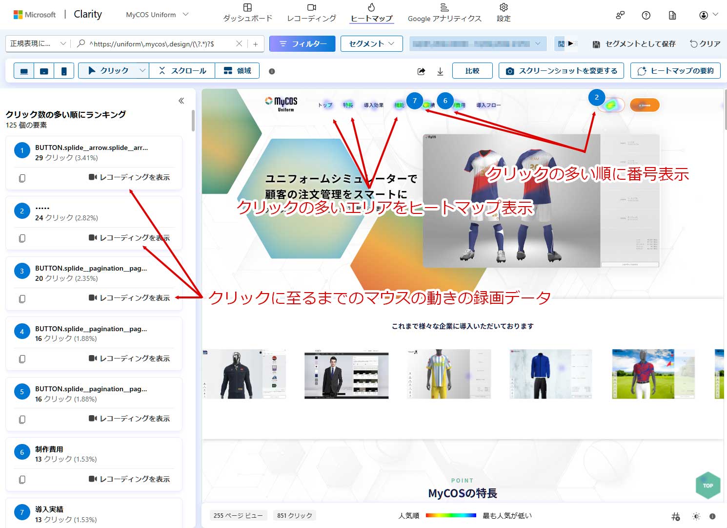 Clarityのヒートマップ画面説明